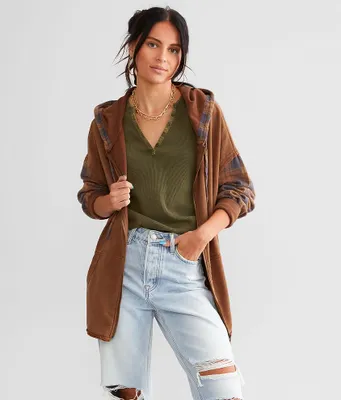 Gilded Intent Pieced Plaid Hoodie