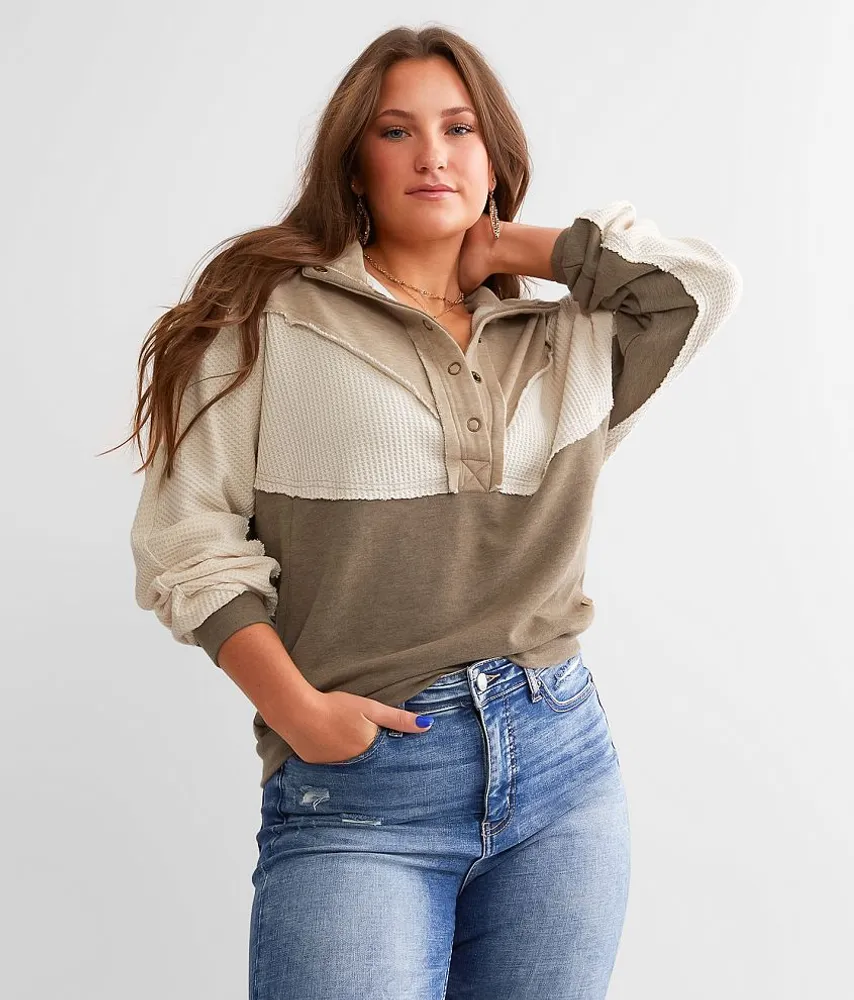 Pieced Henley Pullover