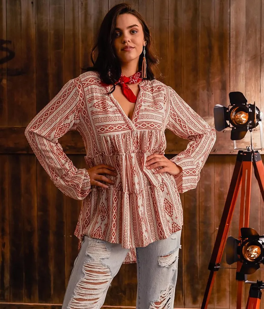 Tiered Split Neck Top