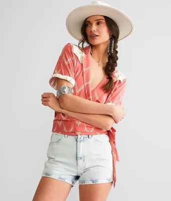 Sterling & Stitch Western Wrap Tie Top
