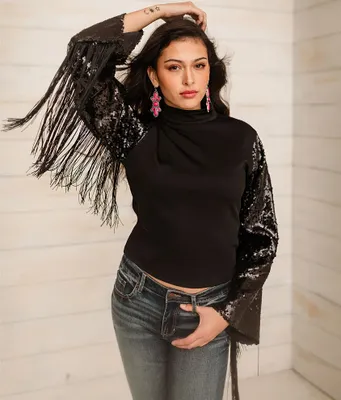 Sterling & Stitch Sequins Fringe Top