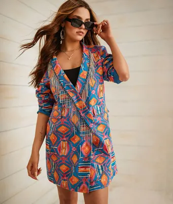 Sterling & Stitch Southwestern Rhinestone Fringe Blazer