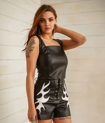 Sterling & Stitch Faux Leather Cropped Tank Top