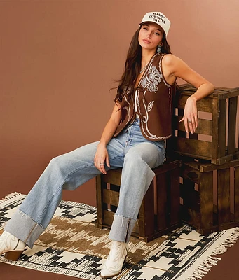 Sterling & Stitch Embroidered Front Tie Vest