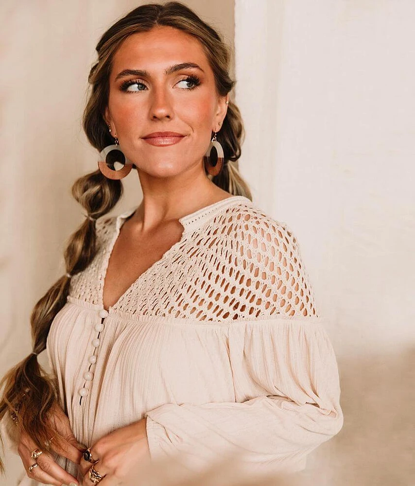Crochet Yoke Henley Peasant Top