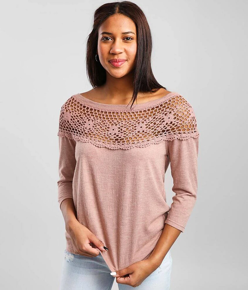 Crochet Yoke Wide Neck Top