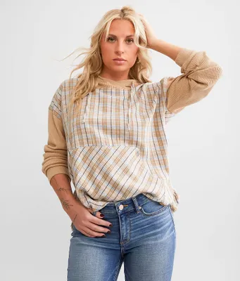 BKE Waffle Knit Plaid Hoodie
