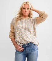 BKE Waffle Knit Plaid Hoodie