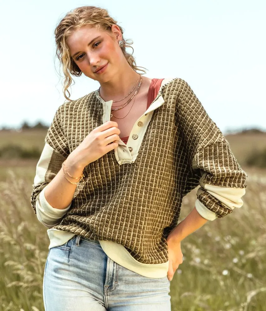 Gimmicks Checker Henley Sweater