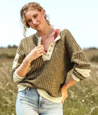 Gimmicks Checker Henley Sweater