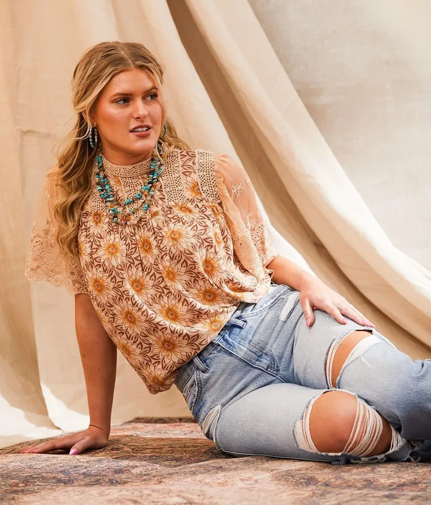 Floral Print Crochet Top