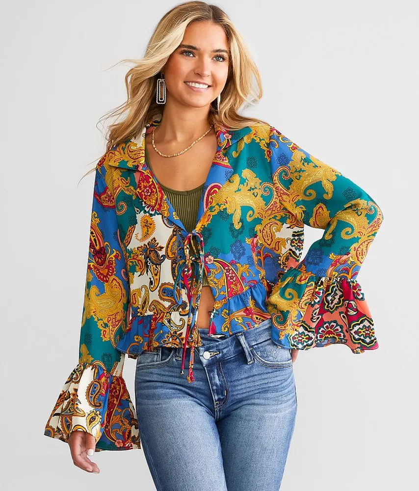 Mixed Paisley Print Chiffon Blouse
