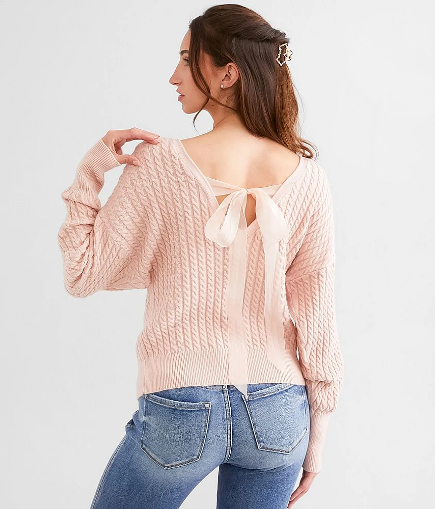 Cable Knit Back Tie Sweater