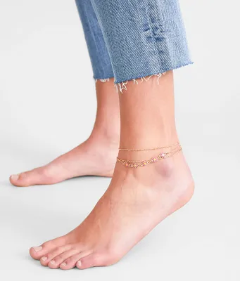 boutique by BKE 3 Pack Flower Ankle Bracelet Set