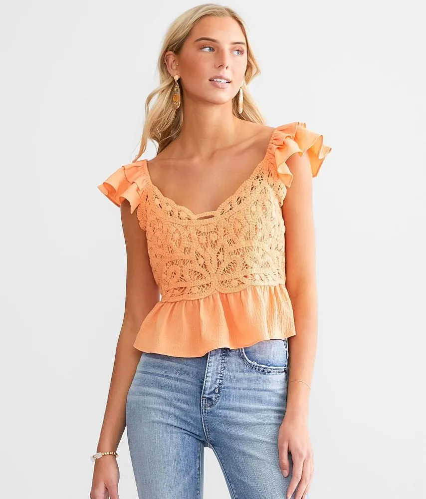 Textured Ruffle Cropped Tank Top