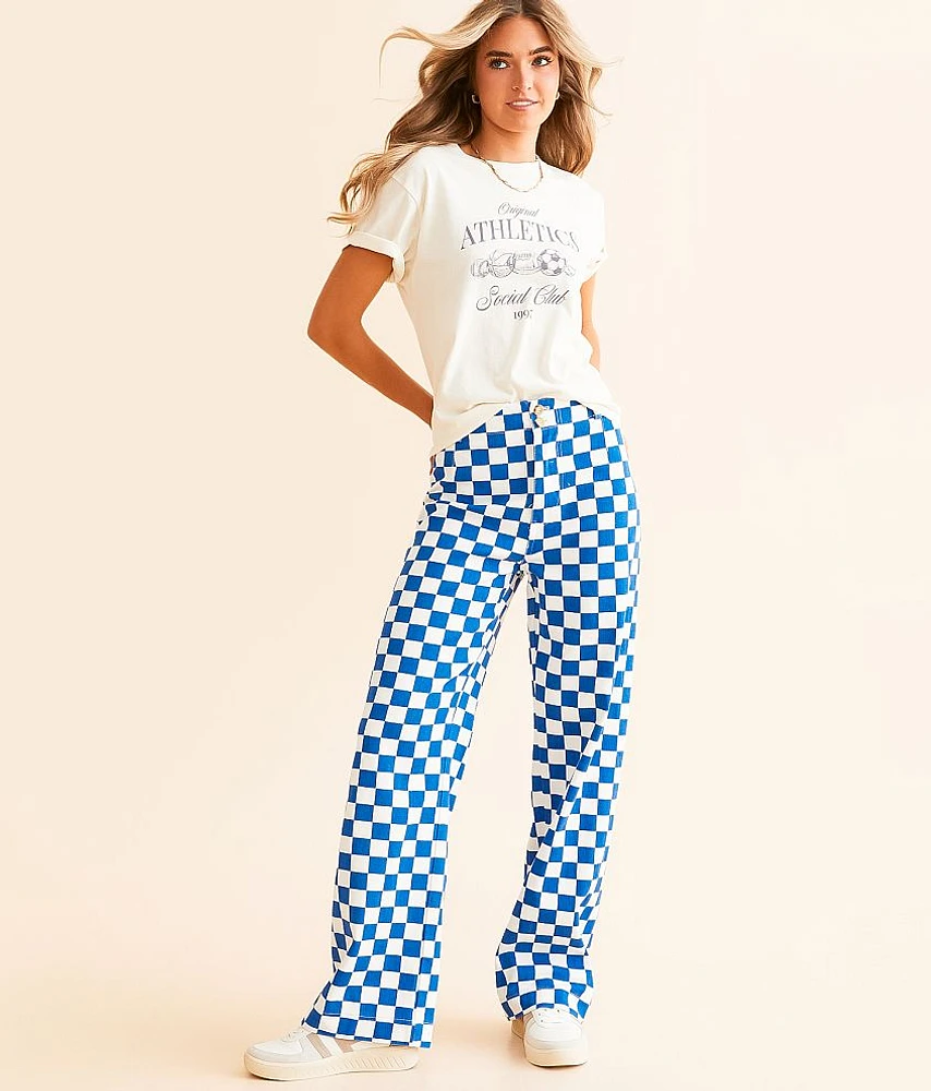 High Rise Wide Leg Checkerboard Pant