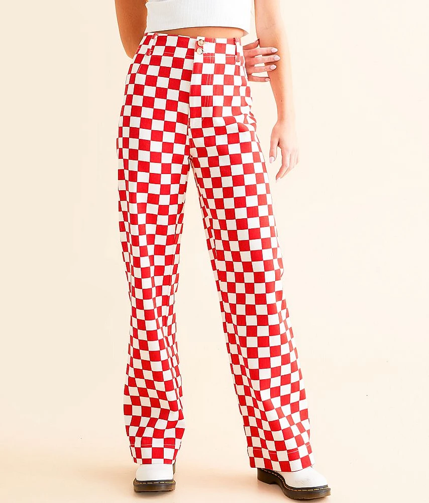 High Rise Wide Leg Checkerboard Pant