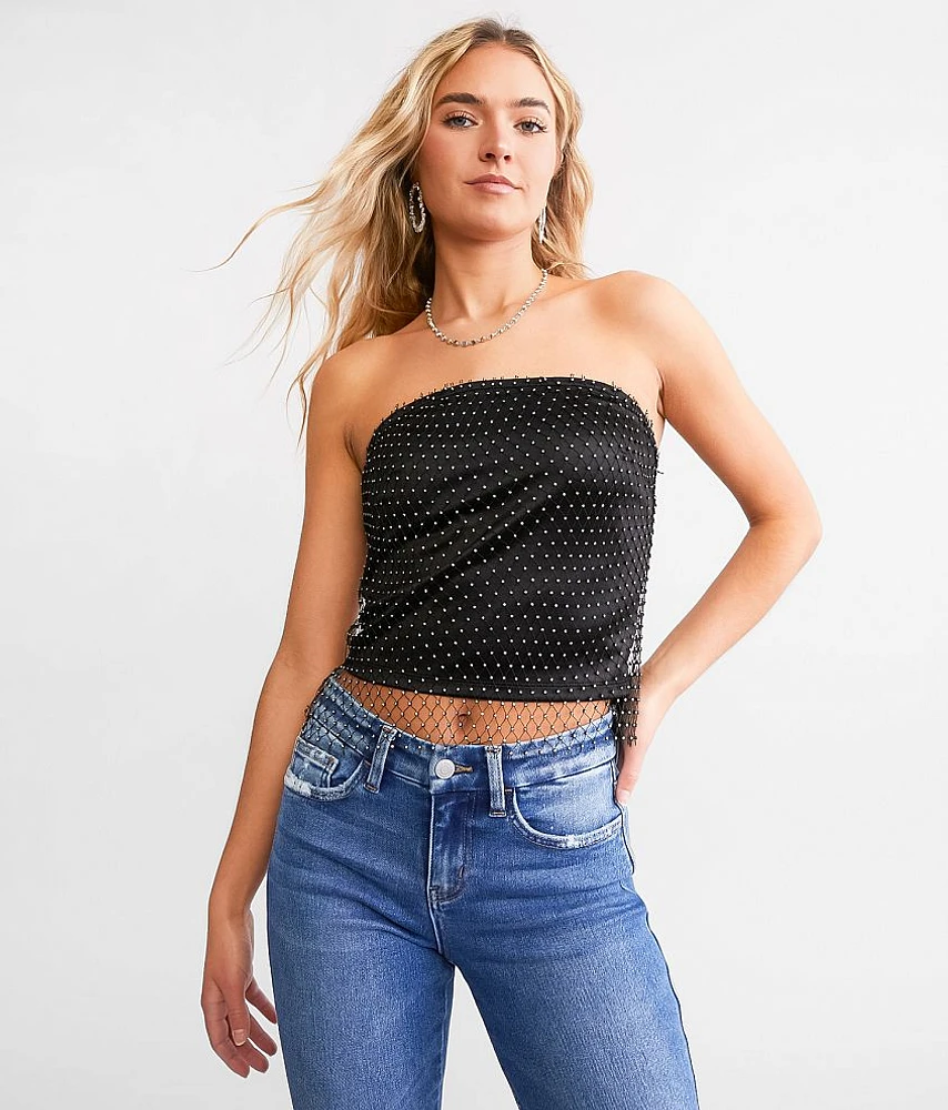 Rhinestone Fishnet Cropped Tube Top