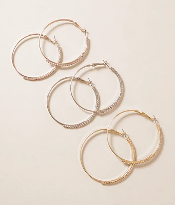 boutique by BKE 3 Pack Glitz Hoop Earring Set