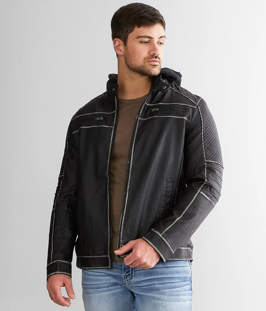 Faux Leather Hooded Jacket