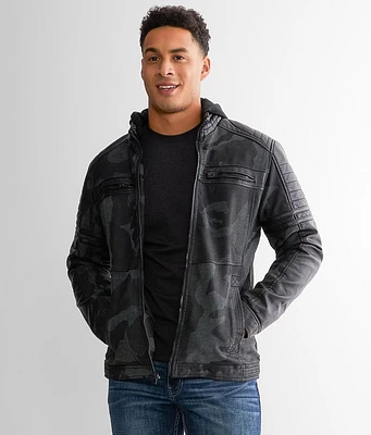 Buckle Black Faux Leather Hooded Jacket