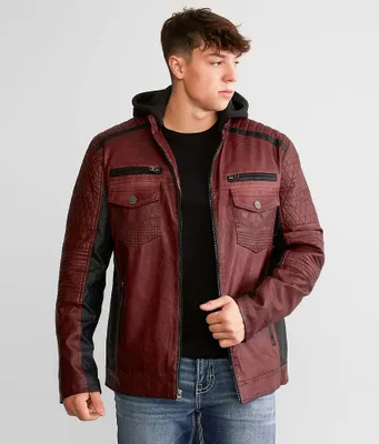 Buckle Black Color Block Moto Hooded Jacket