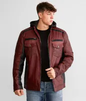 Buckle Black Color Block Moto Hooded Jacket