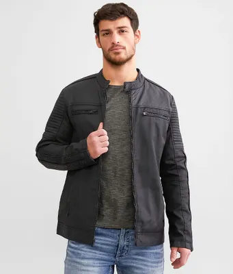 Buckle Black Perforated Faux Leather Jacket
