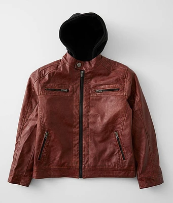 Boys - Buckle Black Faux Leather Hooded Jacket