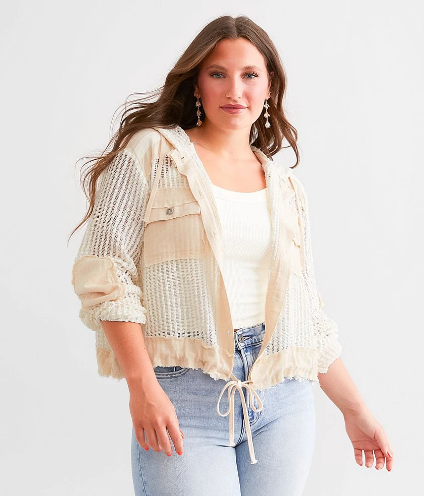 Pieced Crochet Hooded Jacket