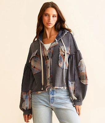 POL Pieced Plaid Hooded Shacket