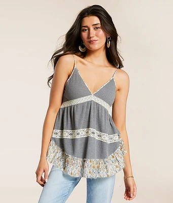 POL Pieced Floral Crochet Tank Top