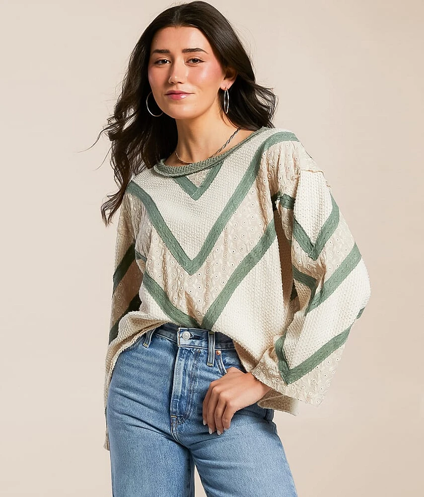 Pieced Eyelet Linen Blend Top