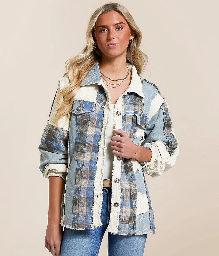 Pieced Plaid & Denim Jacket
