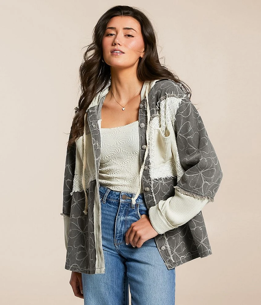 Pieced Floral Hooded Shacket