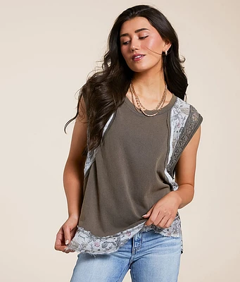 POL Pieced Floral Crochet Top