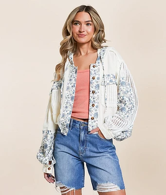 POL Pieced Floral Hooded Shacket