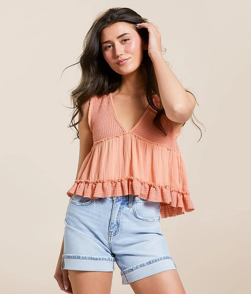 Pieced Ruffle Cropped Tank Top