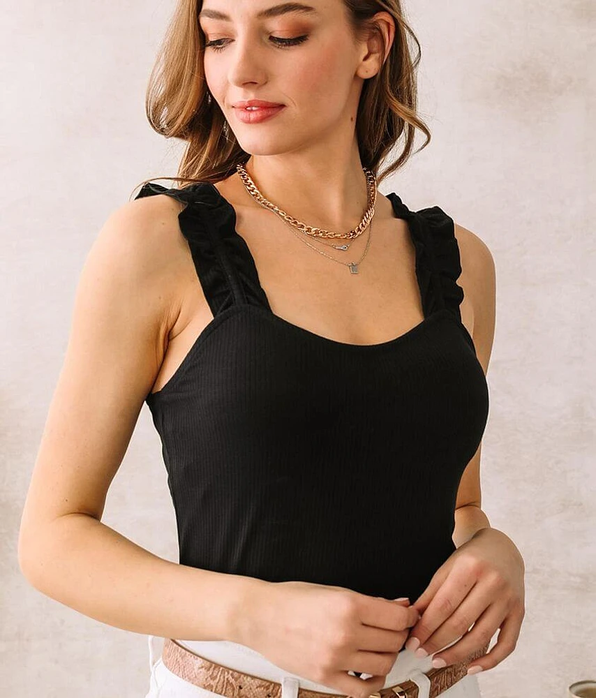 Ribbed Ruffle Strap Tank Top