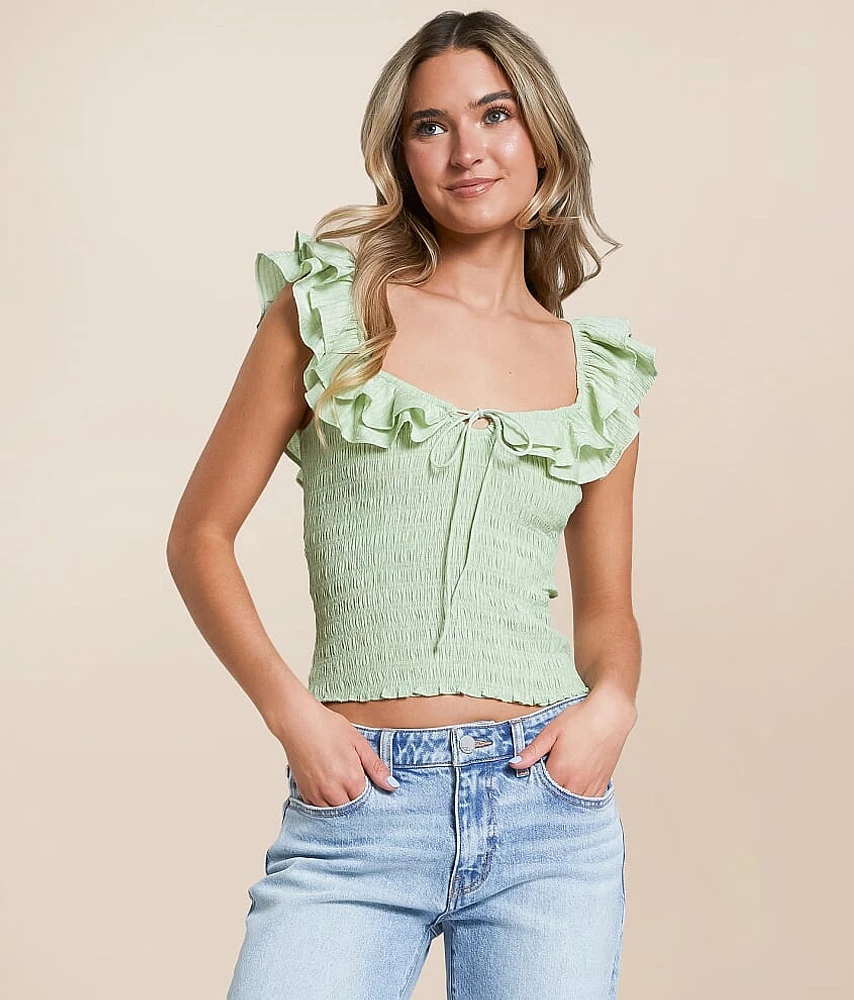 Willow & Root Smocked Ruffle Cropped Tank Top