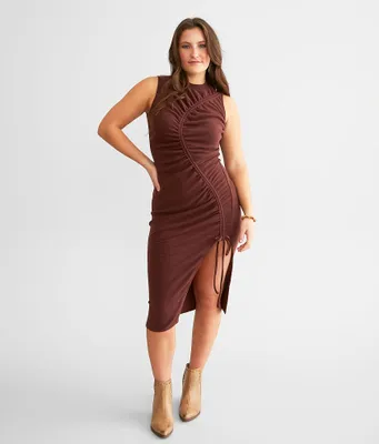 Willow & Root Shirred Cinch Tie Midi Dress