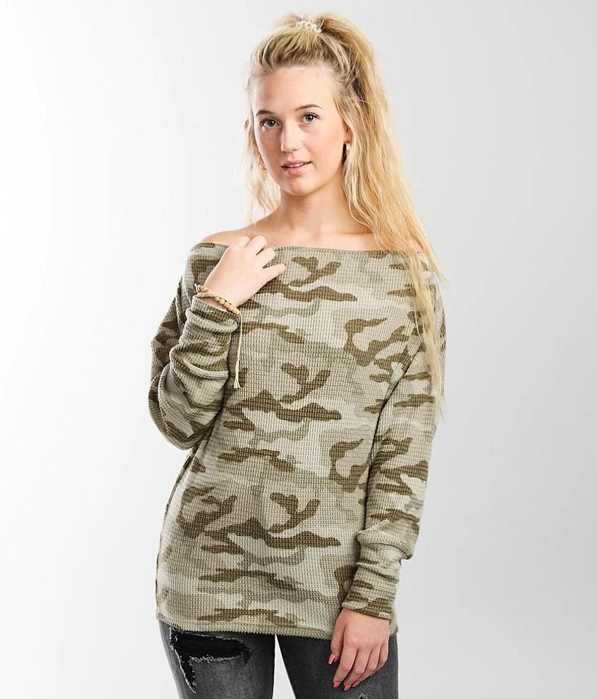 Off The Shoulder Waffle Knit Top