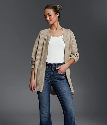 Buckle Black Pointelle Cardigan Sweater
