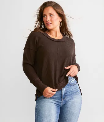 BKE Raw Edge Scoop Neck Top