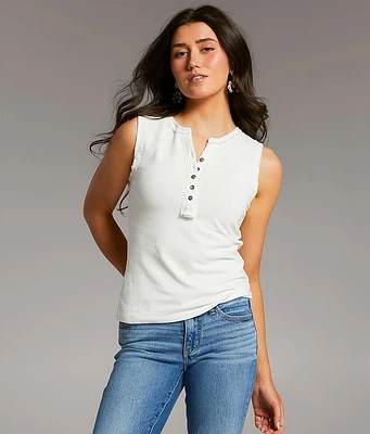 BKE Lace Trim Henley Tank Top