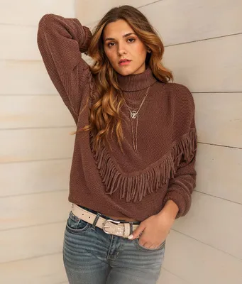 Sterling & Stitch Turtleneck Fringe Sweater
