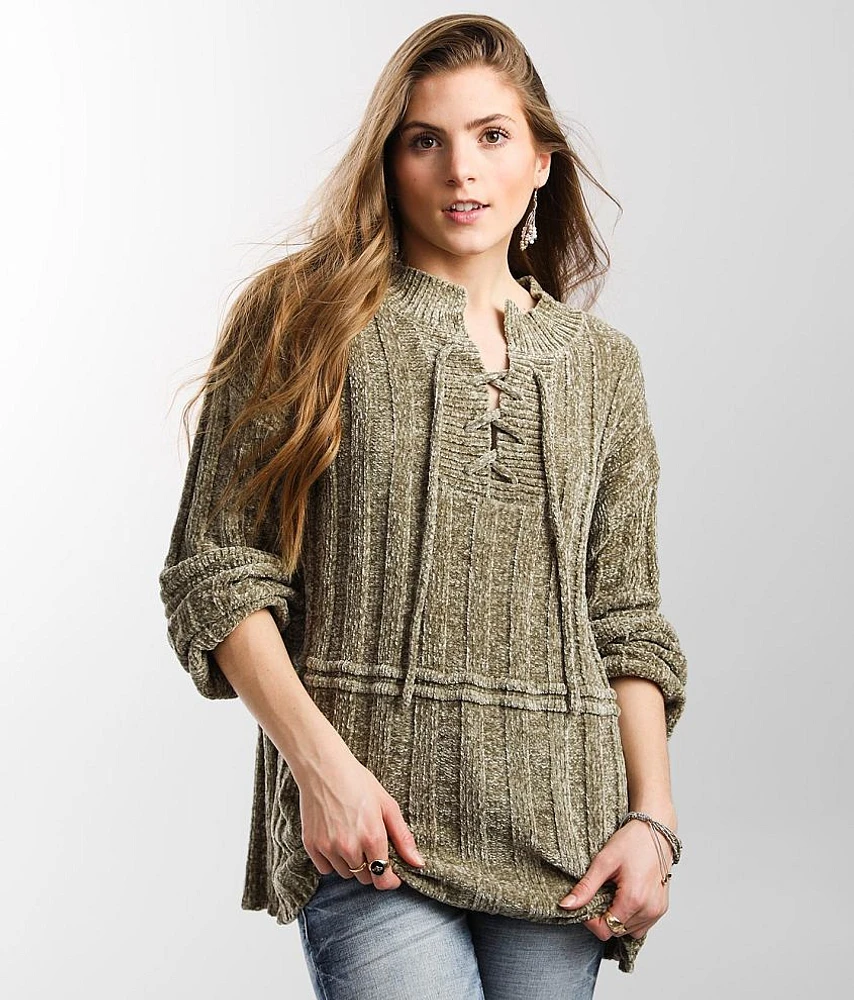 Chenille Lace-Up Sweater