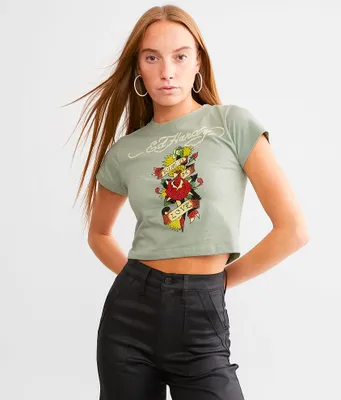 Ed Hardy Dagger Rose Baby Cropped T-Shirt