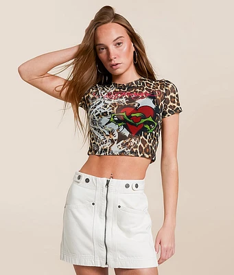 Ed Hardy Heart Power Leopard Cropped Baby T-Shirt