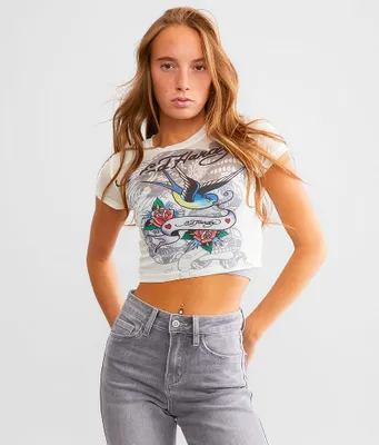 Ed Hardy Swallow Bird Cropped T-Shirt